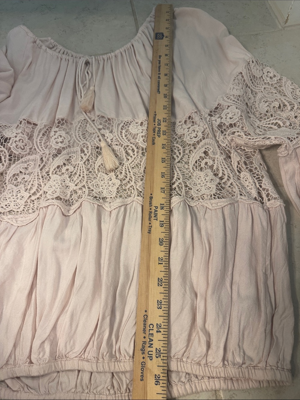 Free People‎ Boho Lace Peasant Blouse Pink Small Tassel Tie - Picture 11 of 12